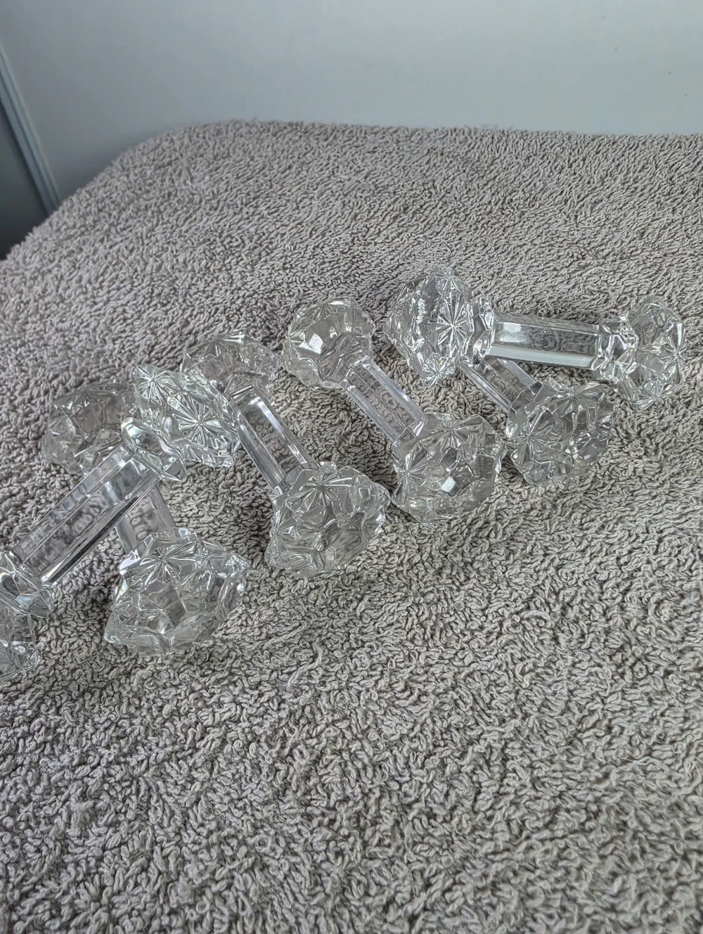 Vintage Faceted Glass Dumbbell-Shape Knife Rests Set Of Six